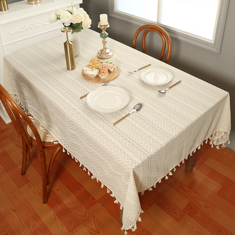 Lace tablecloth, cotton and linen artistic dust-proof country-style tablecloth, hollowed-out household anti-slip table mat, high-end feel, heat-resistant