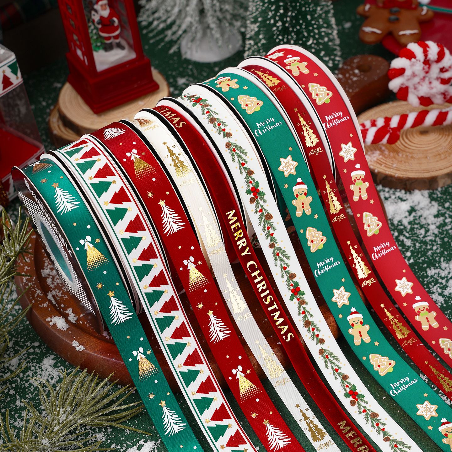 跨境专供圣诞丝带礼品包装丝带蛋糕装饰缎带鲜花礼盒缎带diy丝带