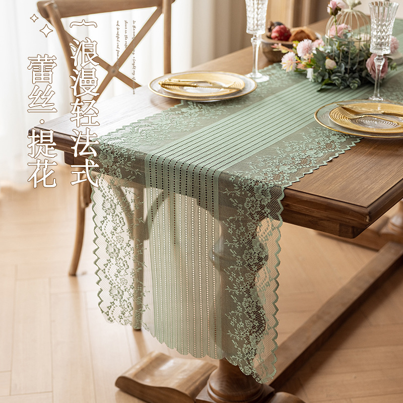 Kuxing Cross-border offers modern, simple, fashionable, elegant, light luxury and high-end style lace table flags, bar counters, coffee tables, decorative white long strips of fabric, wedding and party tablecloths wholesale