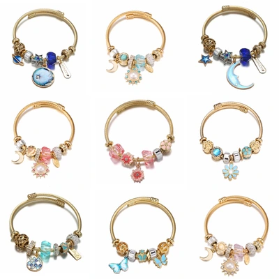 Oly Magic Bracelet 0404 Stainless Steel Bracelet Series Star Mosaic Sunflower Pendant Gold Open Bracelet Diy Beaded Bracelet For Women