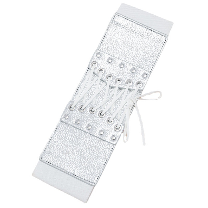 European-Style Women's Elastic Waist Strap Silver Leather Strap Wide Waist Strap With Millenia Spice Decorative Belt Item Picture
