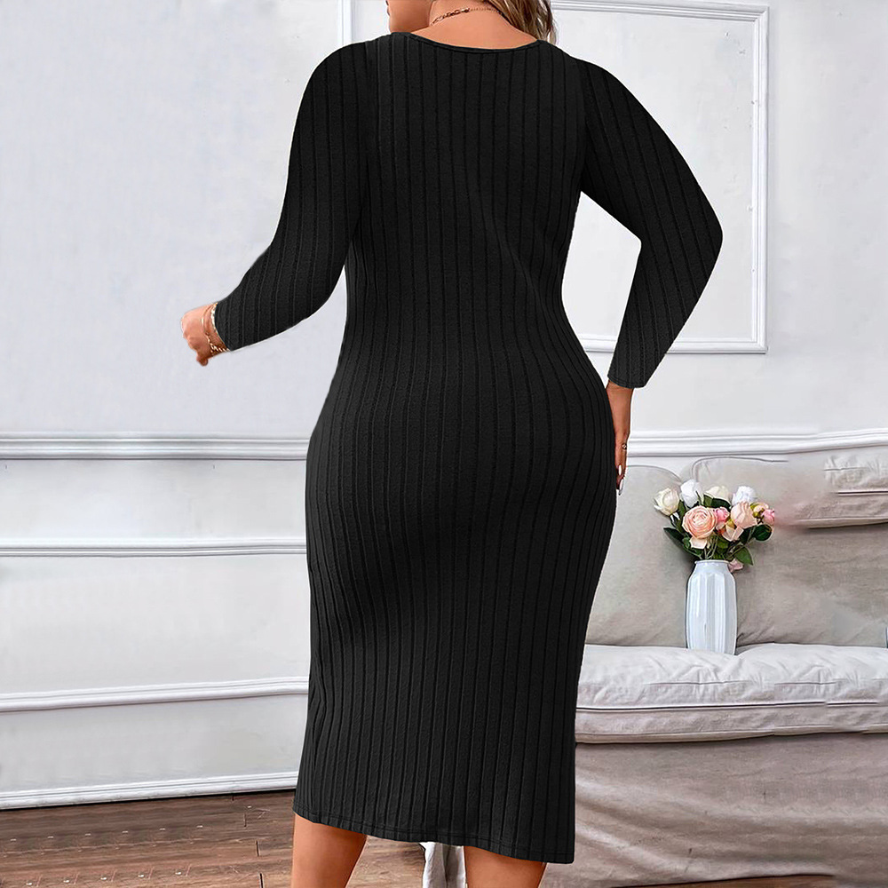 2024 International Station Cross-border Foreign Trade plus-size women's elegant and stylish dress, autumn and winter pleated design long dress details Picture