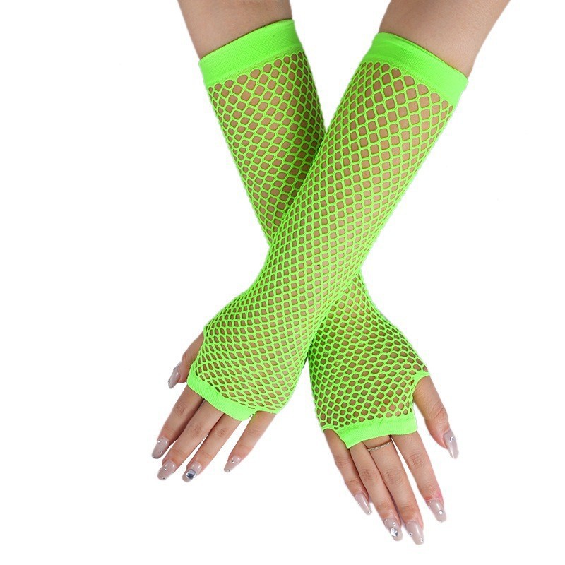 Fishing net gloves, elastic mesh medium-length gloves, stage performance costumes, costume props, sexy half-finger gloves Specification image