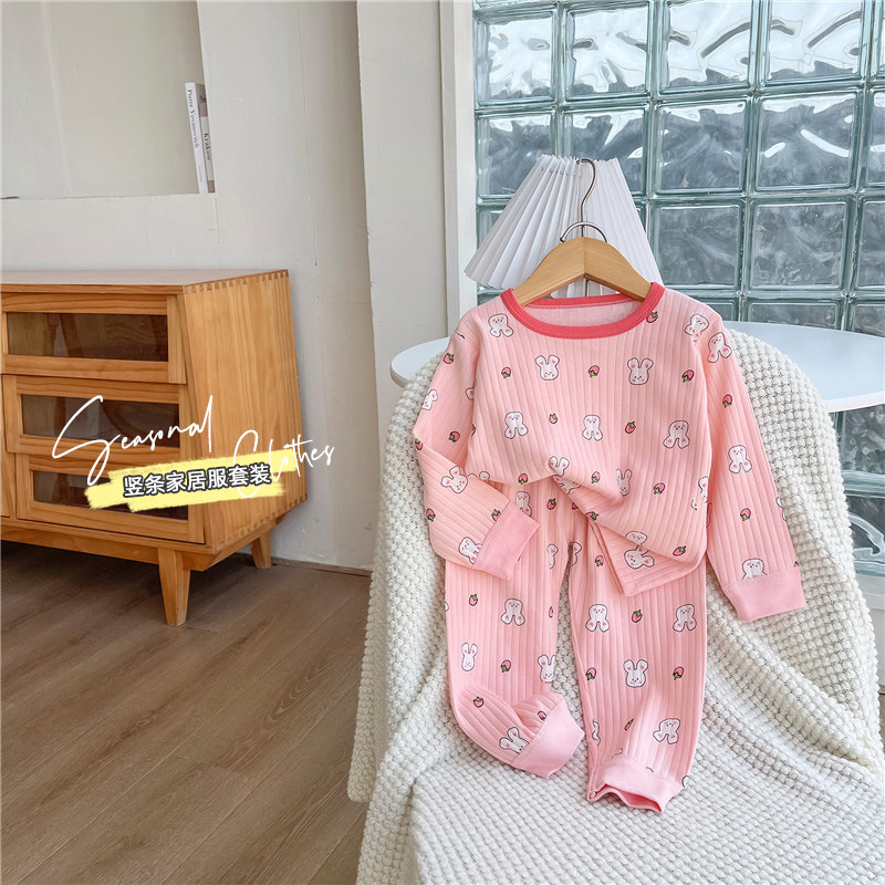 Children's Qiuyi long Johns suit pure cotton female baby cotton pajamas two-piece set boys underwear baby home clothes Specification image