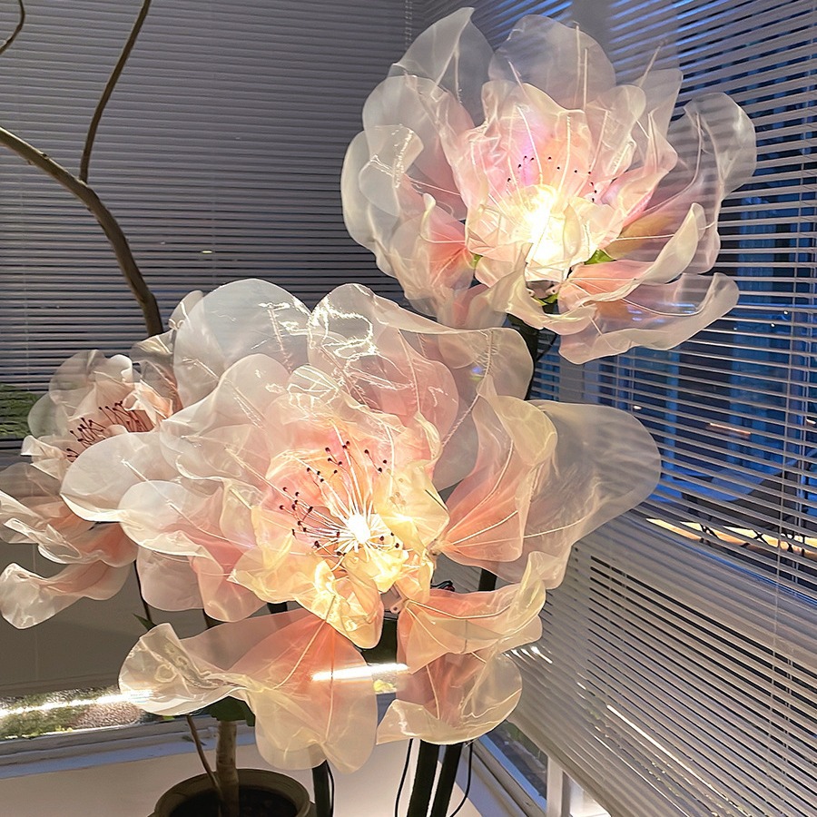 Large net red electric opening and closing handmade flower light paper art silk screen flower automatic opening and closing peach blossom scene beauty Chen device full figure
