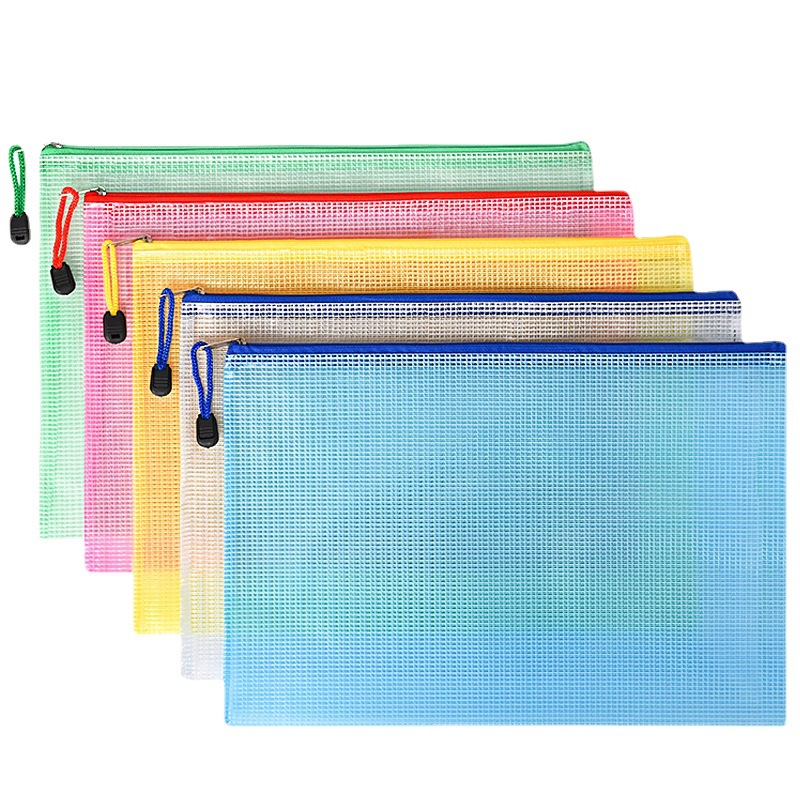 PVC grid file bag A45 transparent waterproof document bag, zipper large test paper file storage bag, can be printed with logo Item Picture