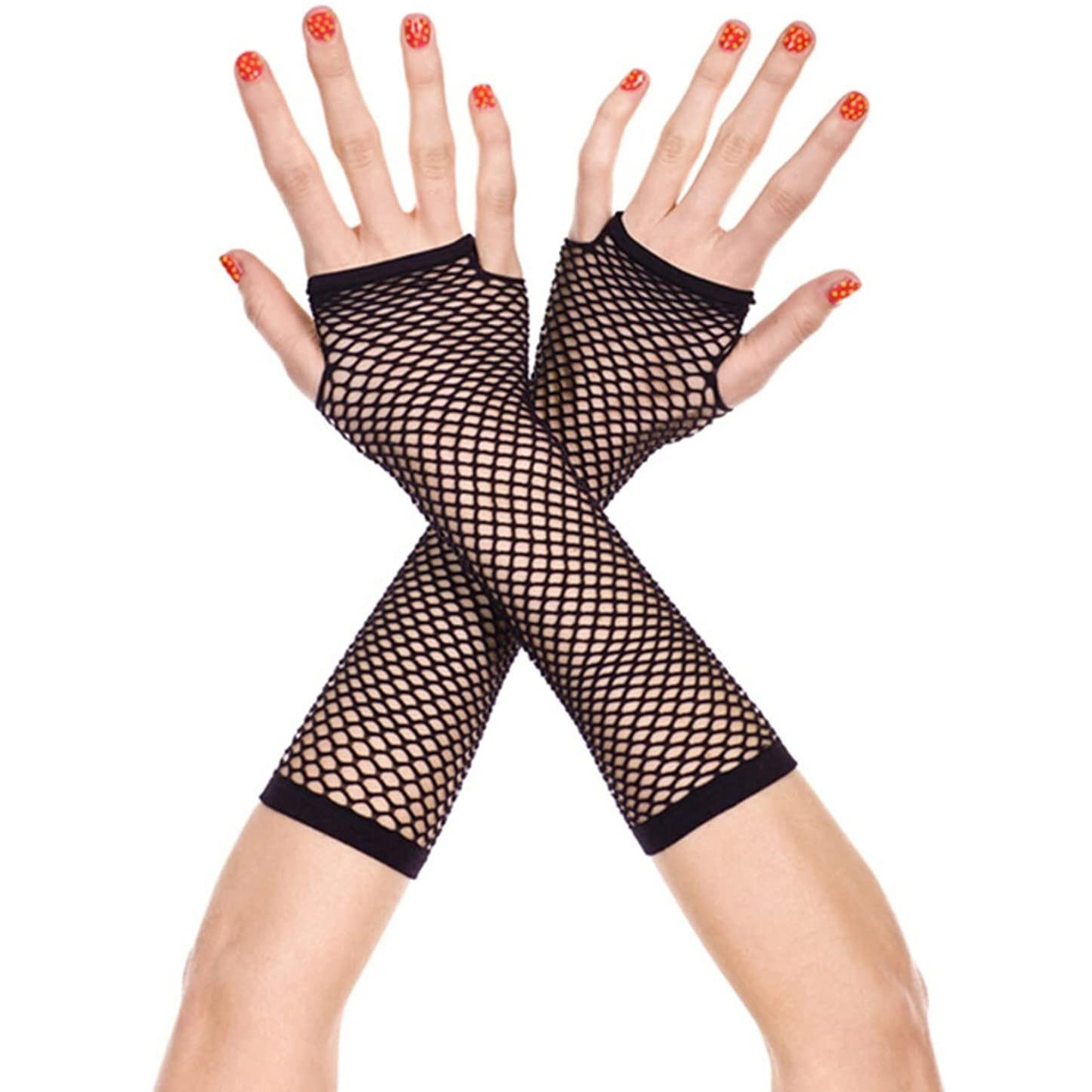 Fishing net gloves, elastic mesh medium-length gloves, stage performance costumes, costume props, sexy half-finger gloves Item Picture