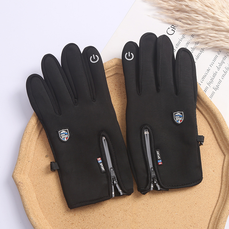 New Autumn And Winter Touch Screen Gloves Cycling Men's And Women's Fleece Outdoor Skiing Warm Waterproof Zipper Cross-Border Lovers Wholesale Specification drawing