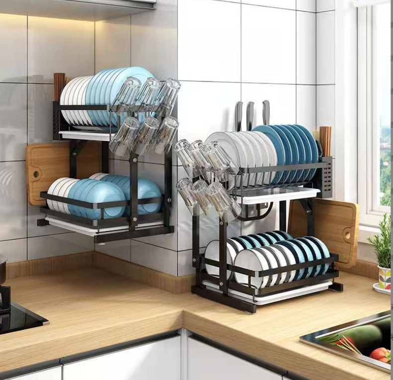 Double-layer bowl rack for kitchen storage Application Scenario