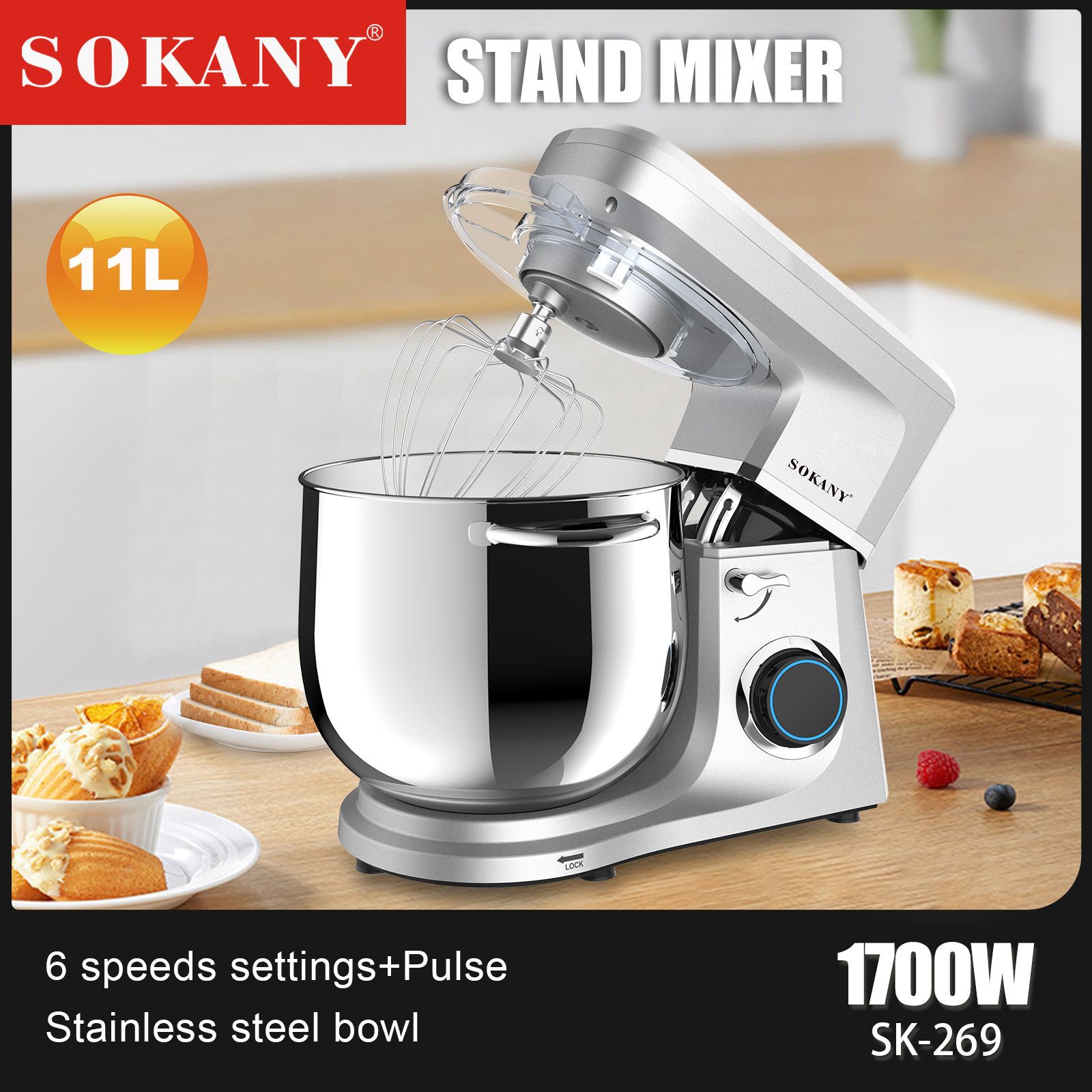 Cross-border foreign trade SOKANY269 dough Mixer, household 11L chef machine, fully automatic egg beater, Stand Mixer