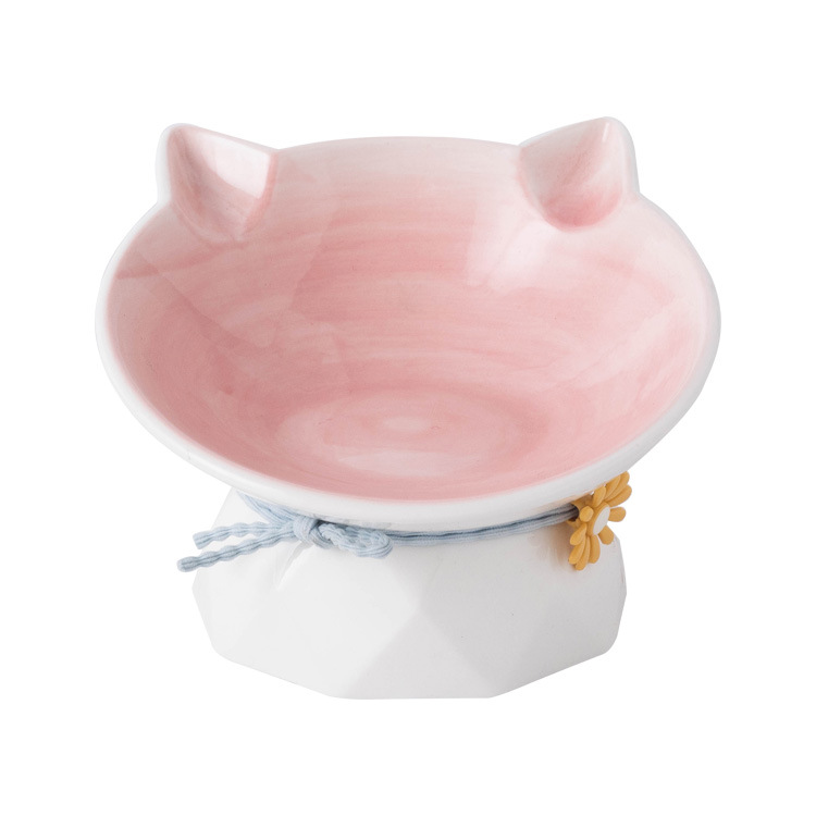 Kitten bowl, big face cat food bowl, ceramic pet protection, cervical vertebrae, high legs cat food bowl, anti-tipping, single bowl cat supplies Item Picture