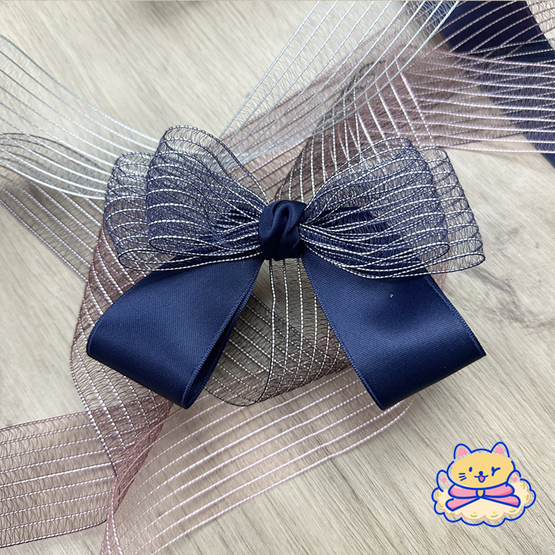 T! Imported Stripe 69 Yarn Handmade Diy Hair Accessories Bow Material Clothing Straw Hat Accessories Gift Box Packaging details Picture