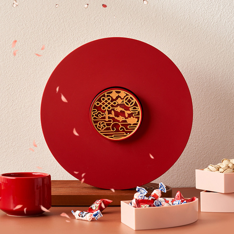 Festive New Year candy plate for home living room, large-capacity compartments for snacks and candies, New Year goods nuts, melon seeds and dried fruits plate Specification image