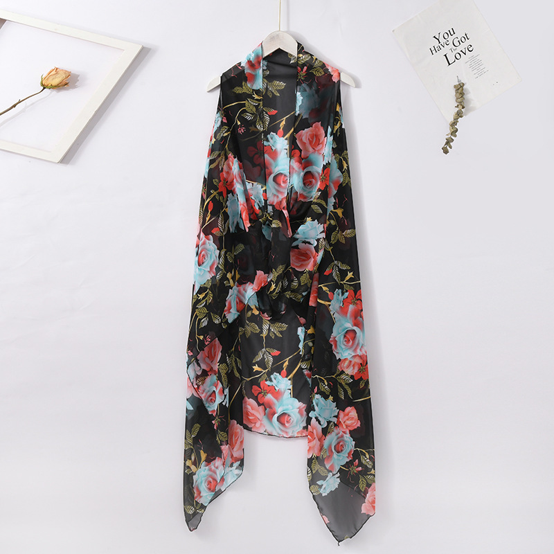 Crossover thin chiffon big red flower chaleco chal toalla de playa impresa ciclismo thin sunproof bufanda al por mayor