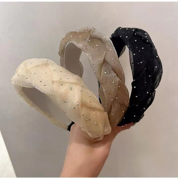 麻花辫宽边网纱满天星发箍女压发时尚简约发饰清新甜美百搭头箍女详情9