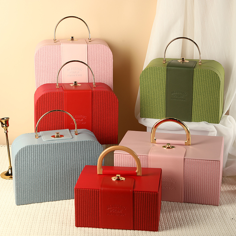 Xiaohongshu's best-selling souvenir gift box, bridesmaid's light luxury leather hand-held gift box, business dinner gift box, empty box details Picture