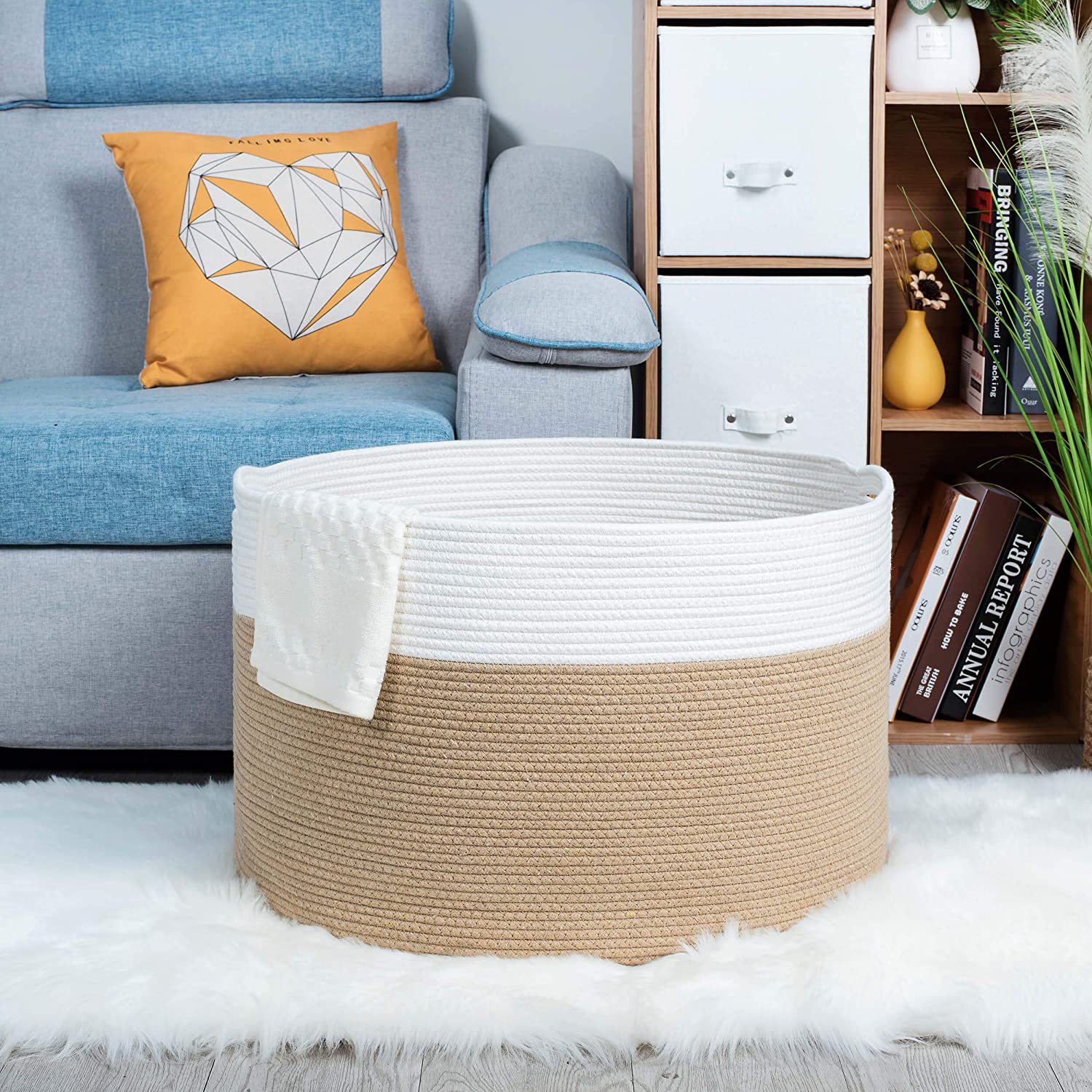 Storage Basket Woven Basket Storage Basket Cotton Rope Storage Closet Storage Basket Storage Basket Cotton Linen Folding Basket Specification drawing