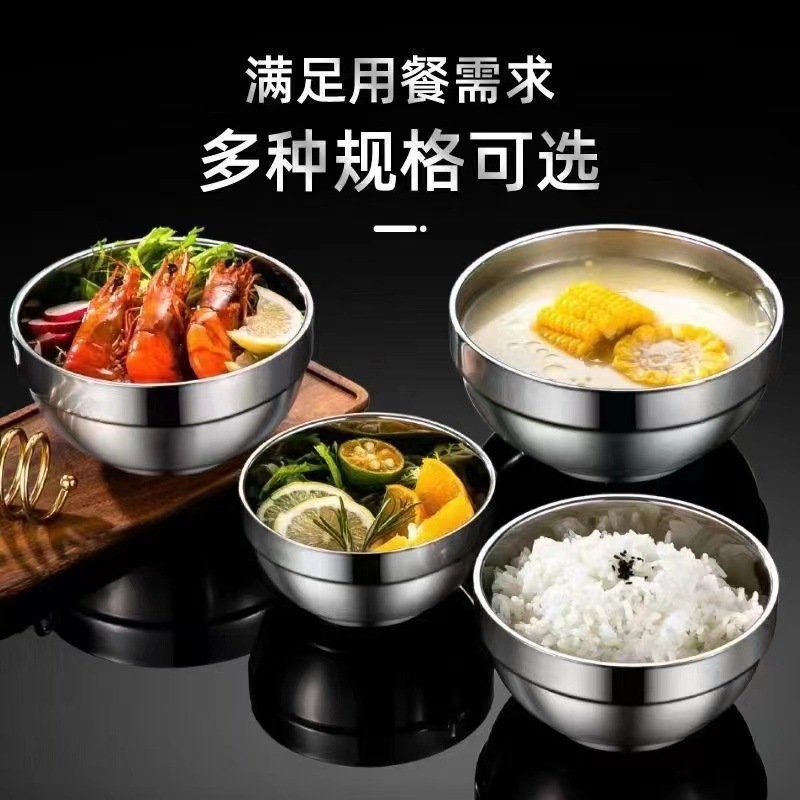 Wholesale 304 stainless steel bowls, double-layer insulated, kindergarten children's rice bowls, cafeteria student soup bowls, can be printed with LOGO Specification image