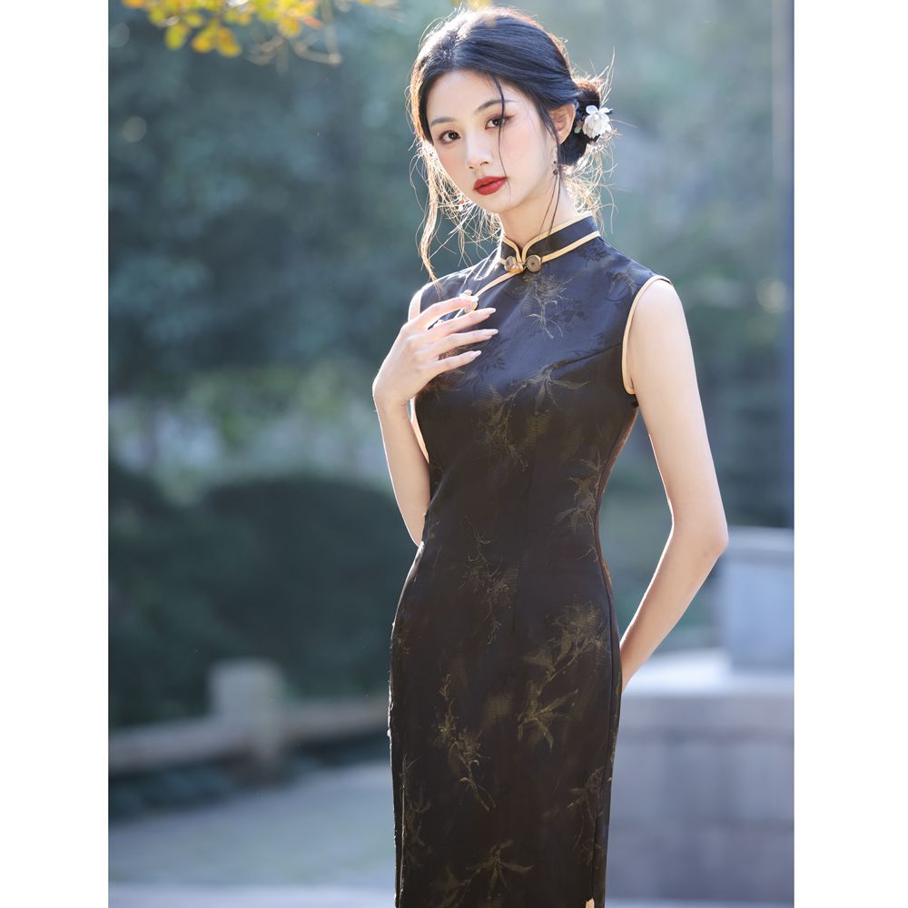 National Trend - Beijia's sleeveless Girl Cheongsam Exudes a sense of sophistication and slimming in summer. Long Modified cheongsam dress from the Republic of China era 9566 details Picture