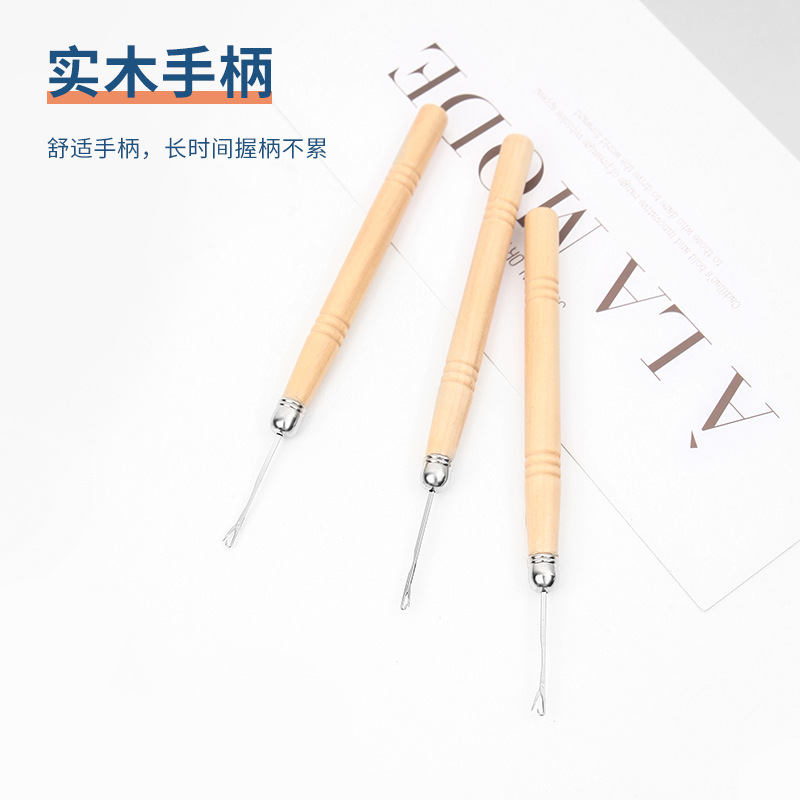 Spot Wholesale With Tongue Wooden Handle Wig Crochet Real And Fake Hair Crochet Feather Hair Extensions Crochet Hook Hair Extensions Special Tools details Picture