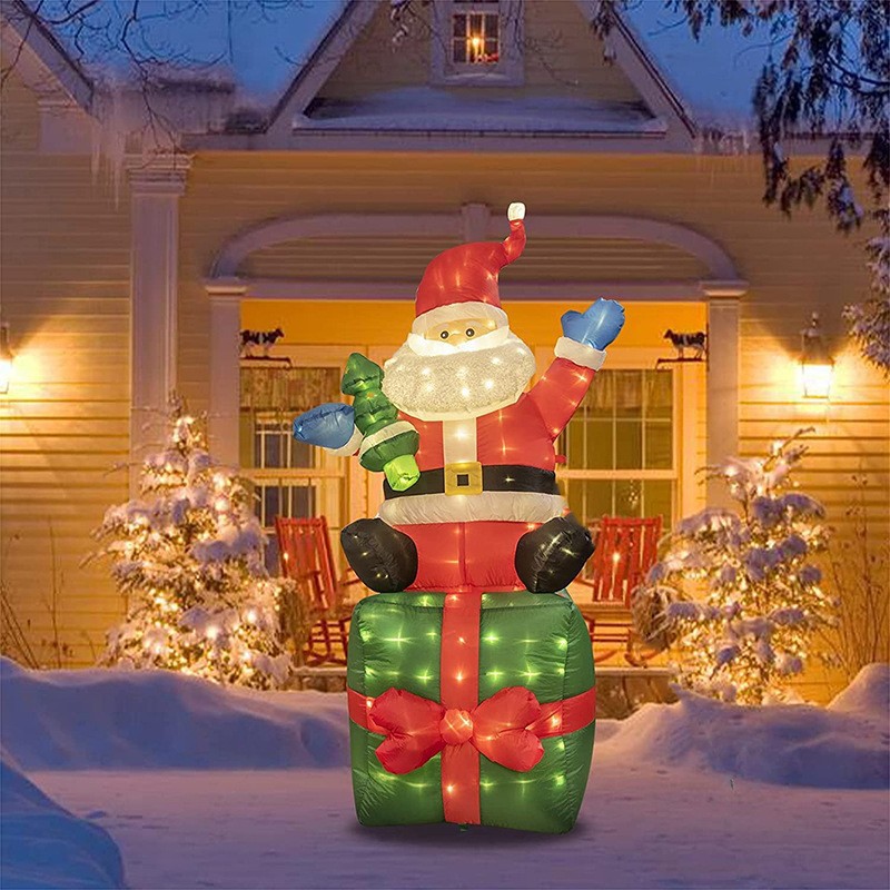 充气圣诞老人庭院发光摆件圣诞装饰雪人用品LED七彩球充气圣诞树图