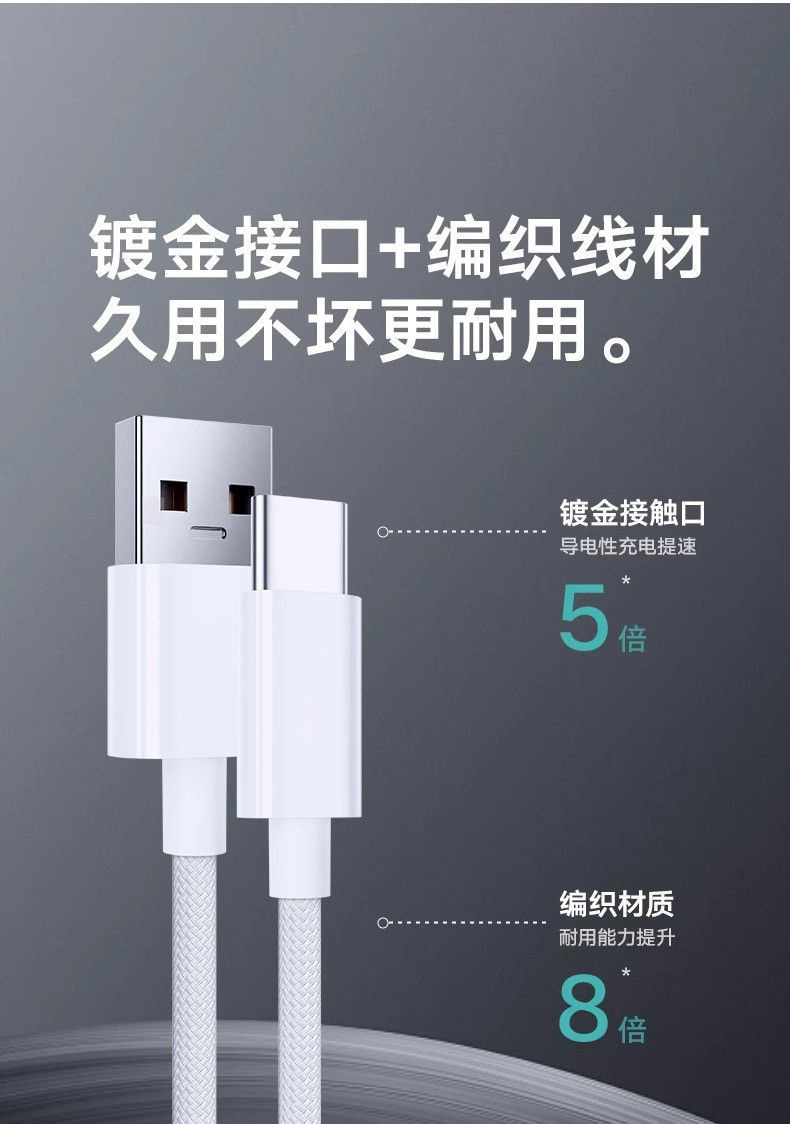 马卡龙编织数据线适用OPPO荣耀华为120W闪充USB-Typec充电线详情6