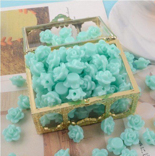 New macaron-colored camellia beads perforated solid rose loose beads diy beading material resin accessories details Picture