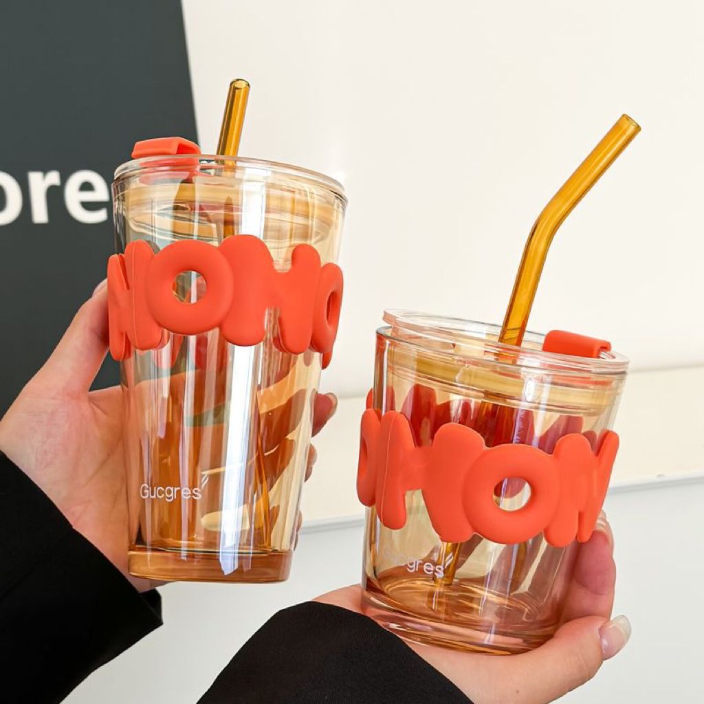 Net Red Bamboo Glass Straw Cup Ins Wind Letter Coffee Drink Cup Drainage Advertising Gift Cup Customization details Picture