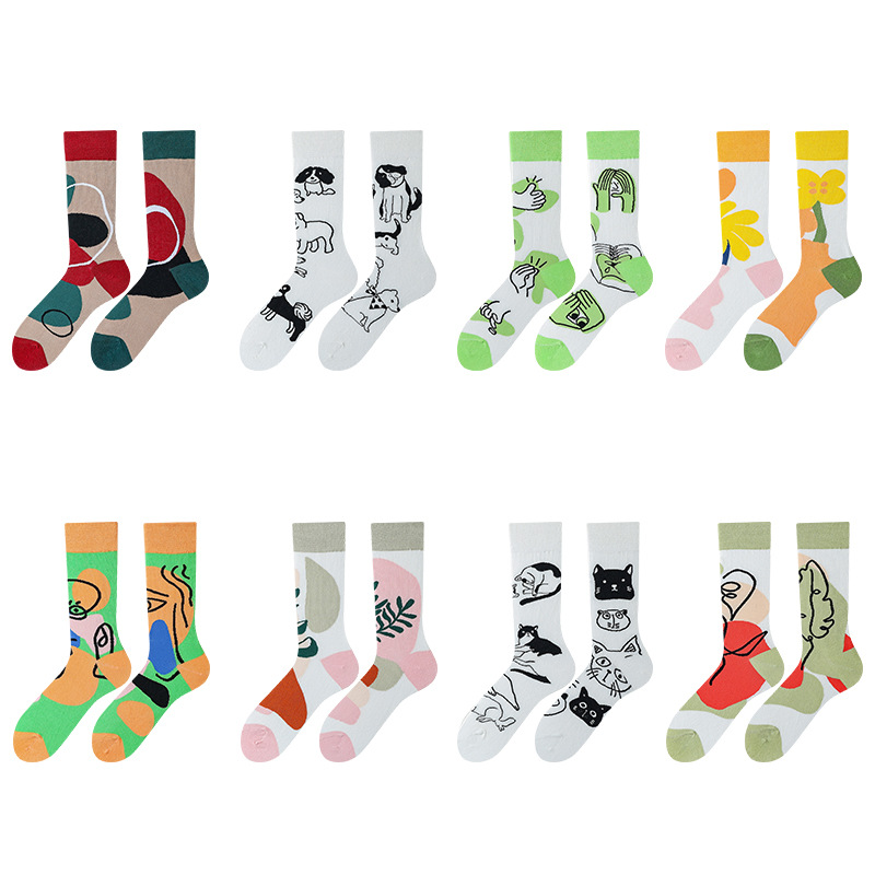 Cross-Border Original Women's Small Fresh Ab Socks Japanese Fashion Trend Asymmetrical Color Ab European And American Tide Socks