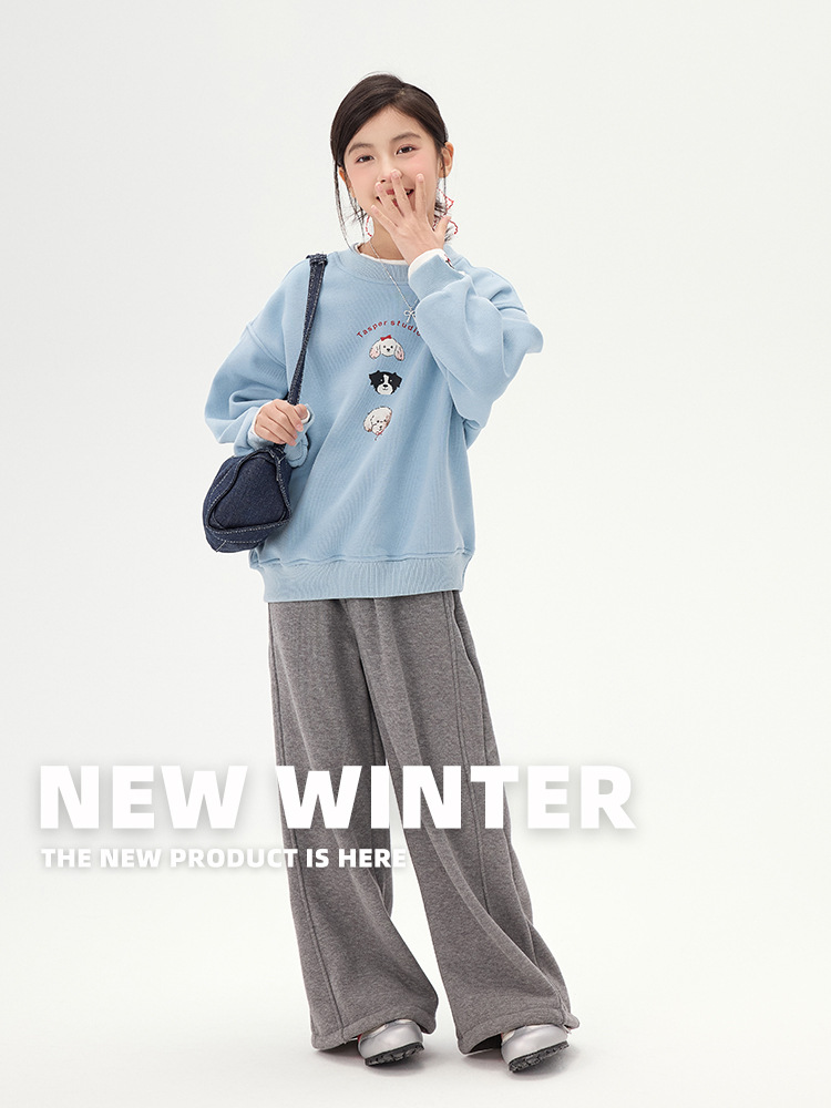 女童卡通小狗加绒卫衣2025秋冬新款儿童韩版假两件休闲宽松上衣潮详情2