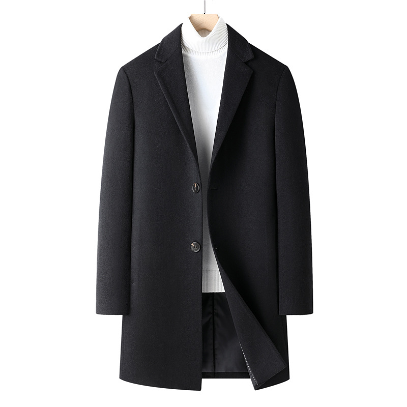 Men's autumn and winter woolen overcoat with cotton and thickened mid-length trench coat, casual Korean-style woolen overcoat, men's outerwear trend Specification image