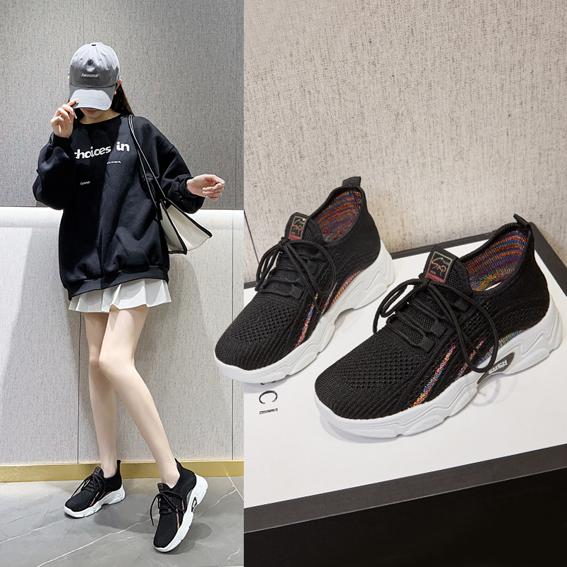 Shoes Women 2024 Spring New Korean Version Of The Trend Sports Shoes Thick Sole Increase Casual Single Shoes Breathable Flying Weaving Women's Shoes details Picture