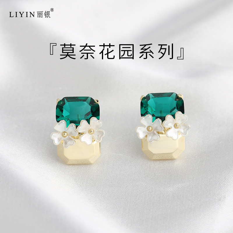 丽银莫奈花园主推款耳饰高级感水晶材质耳环轻奢风气质树脂花耳钉图