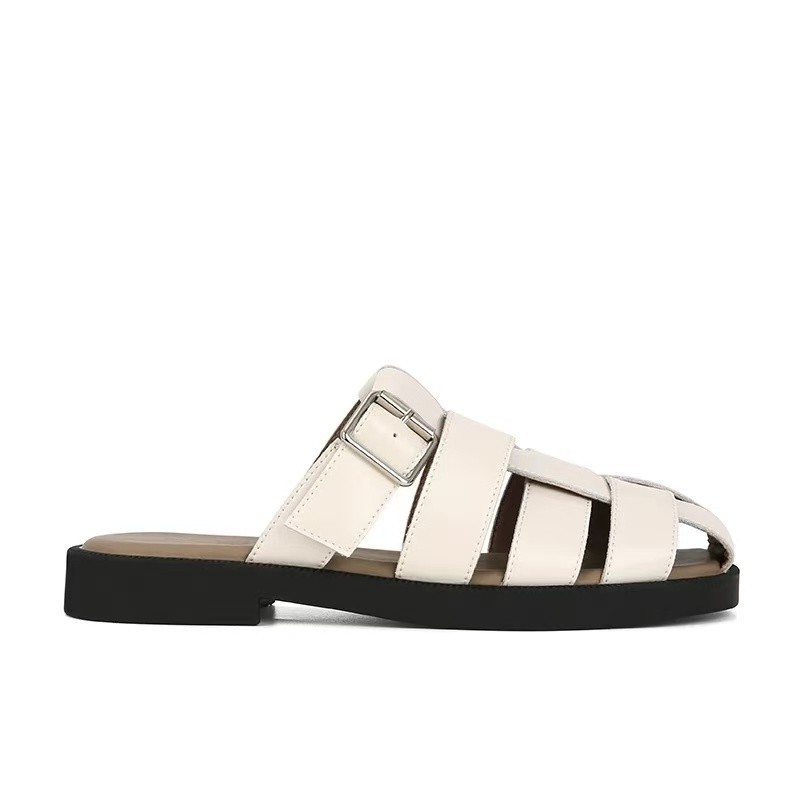 Summer shoes, Roman sandals, women's versatile 2025 Flat beach shoes, new no-cage open-toe soft leather slippers for women Item Picture