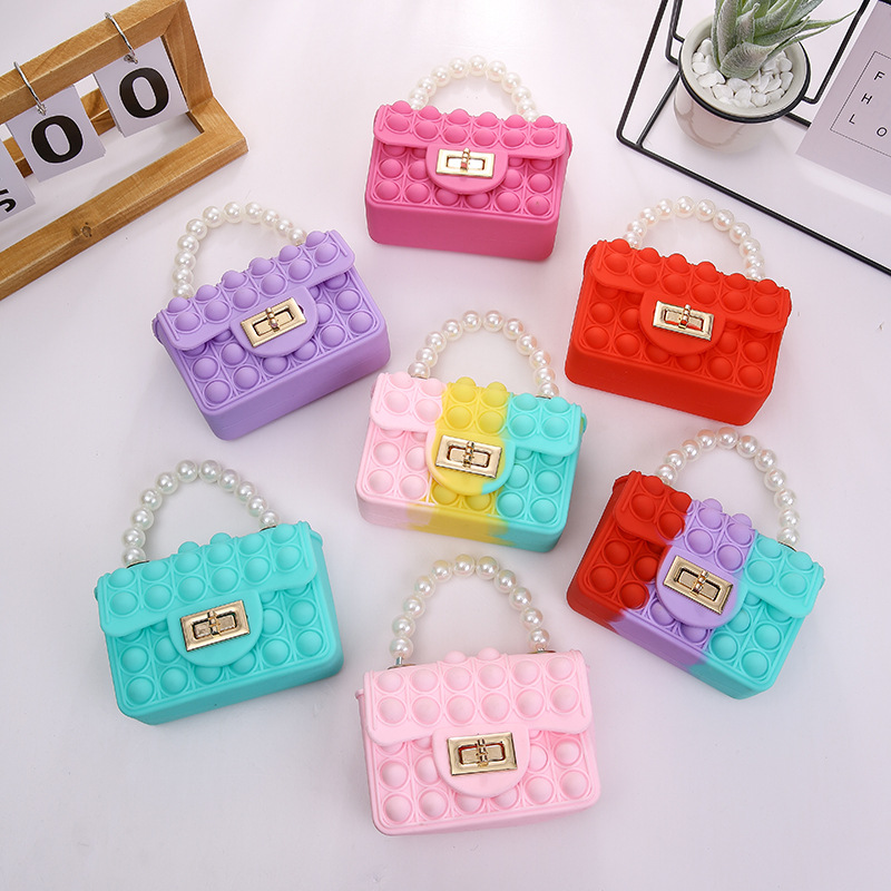 Manufacturers Directly Supply Silicone Jelly Bag Silicone Purse Children Crossbody Double-Sided Bubble Pearl Handbag Chain Bag details Picture