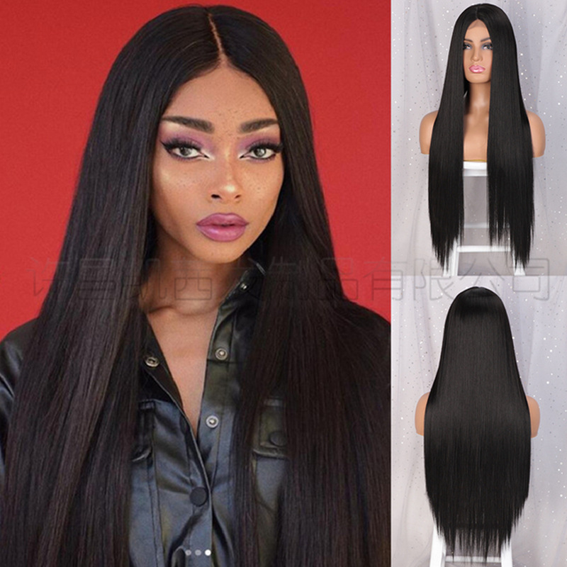 Lace wigs for women, mid-parted long straight synthetic fiber hair wigs from Europe and America before cross-border trade details Picture