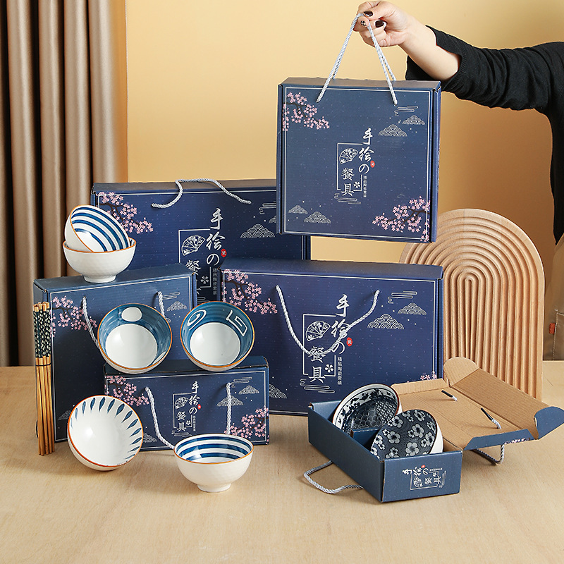 高颜值日式餐具碗筷礼盒套装家用组合碗筷批发可印LOGO图