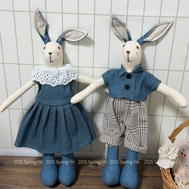 韩系可爱玩偶兔兔手工穿衣布艺棉麻家居摆件儿童安抚玩偶房间礼物