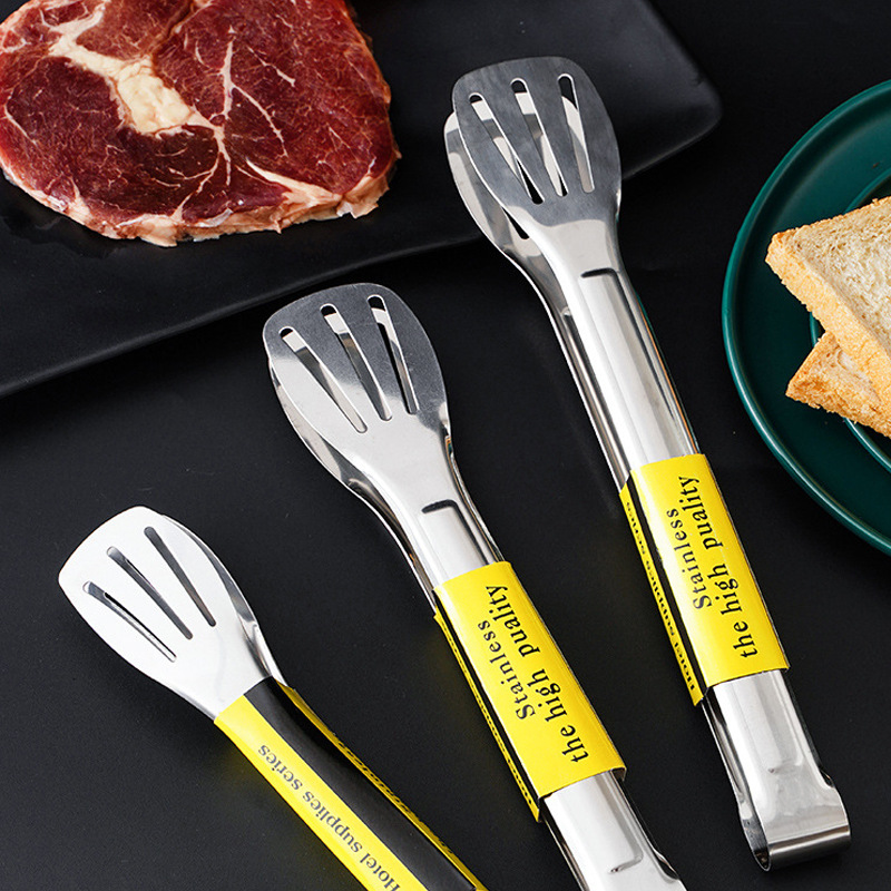 Kitchen food tongs, stainless steel three-wire barbecue tongs, household bread tongs, thickened food tongs