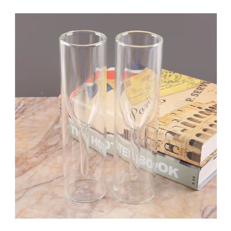 法式ins风创意香槟杯透明玻璃双层气泡杯高脚杯红酒杯鸡尾酒杯子