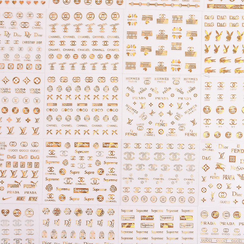 New Laser Logo Letter Nail Nail Sticker Hot Gold Letter Nail Decal Nail Decal Cross Border Nail Decal Specification drawing