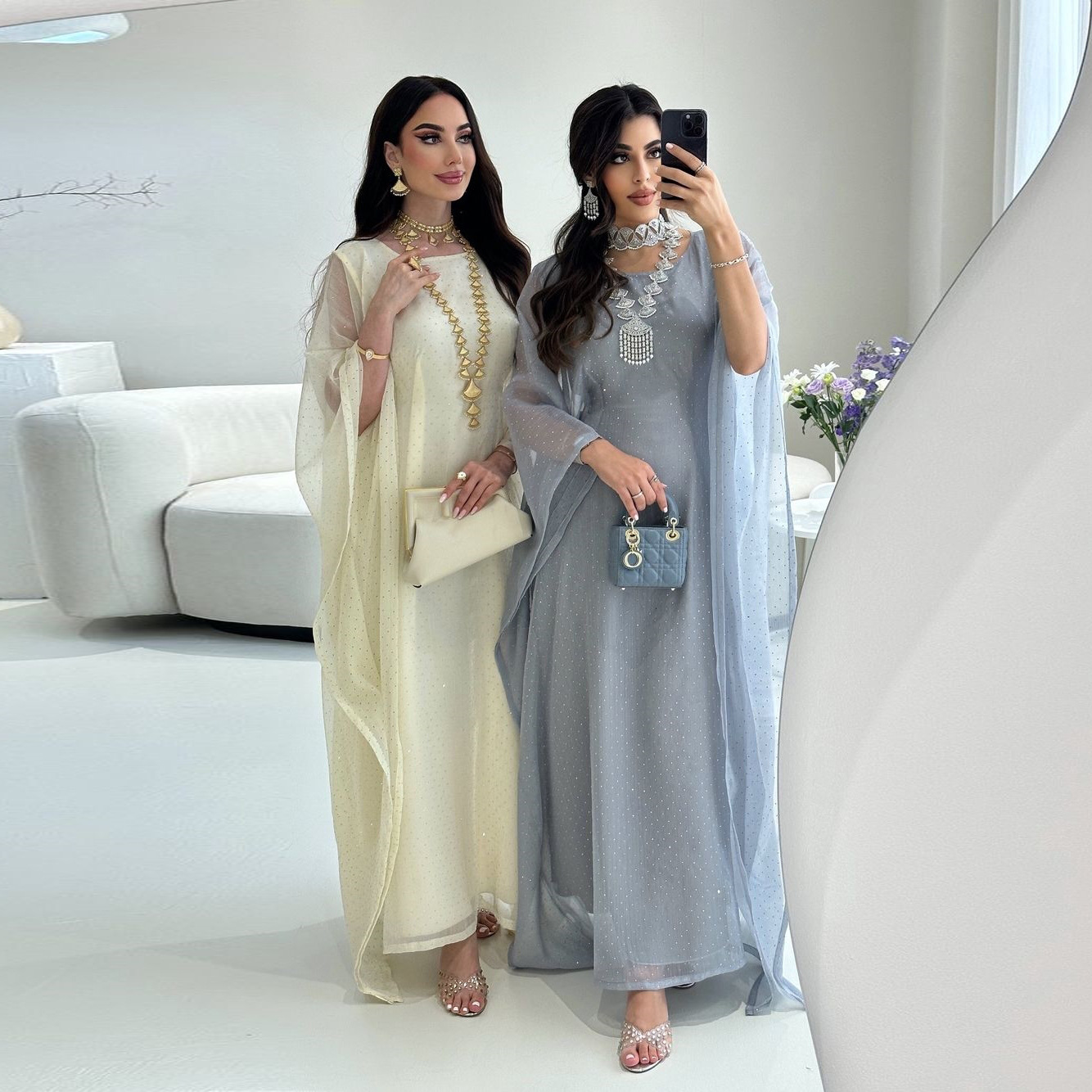 MQ159modest Cross-border women's clothing, Middle East Dubai, elegant pullover, long robe, long dress, cinched waist, soft and fashionable Abaya