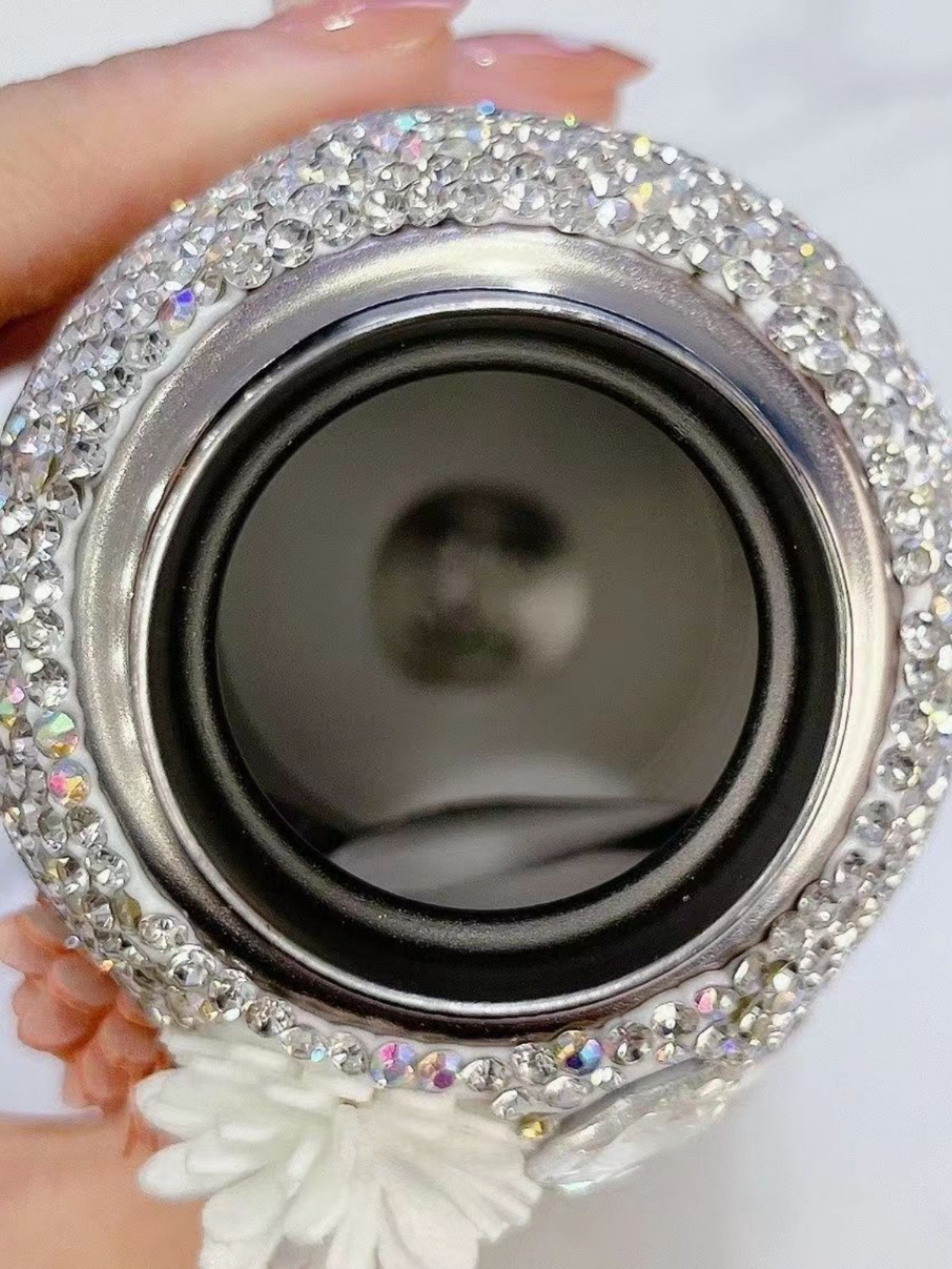 V6oq Wholesale New Diamond-Inset Thermos Cup High Appearance Level Female 304 Stainless Steel Flower Water Cup Pink Portable Gift details Picture