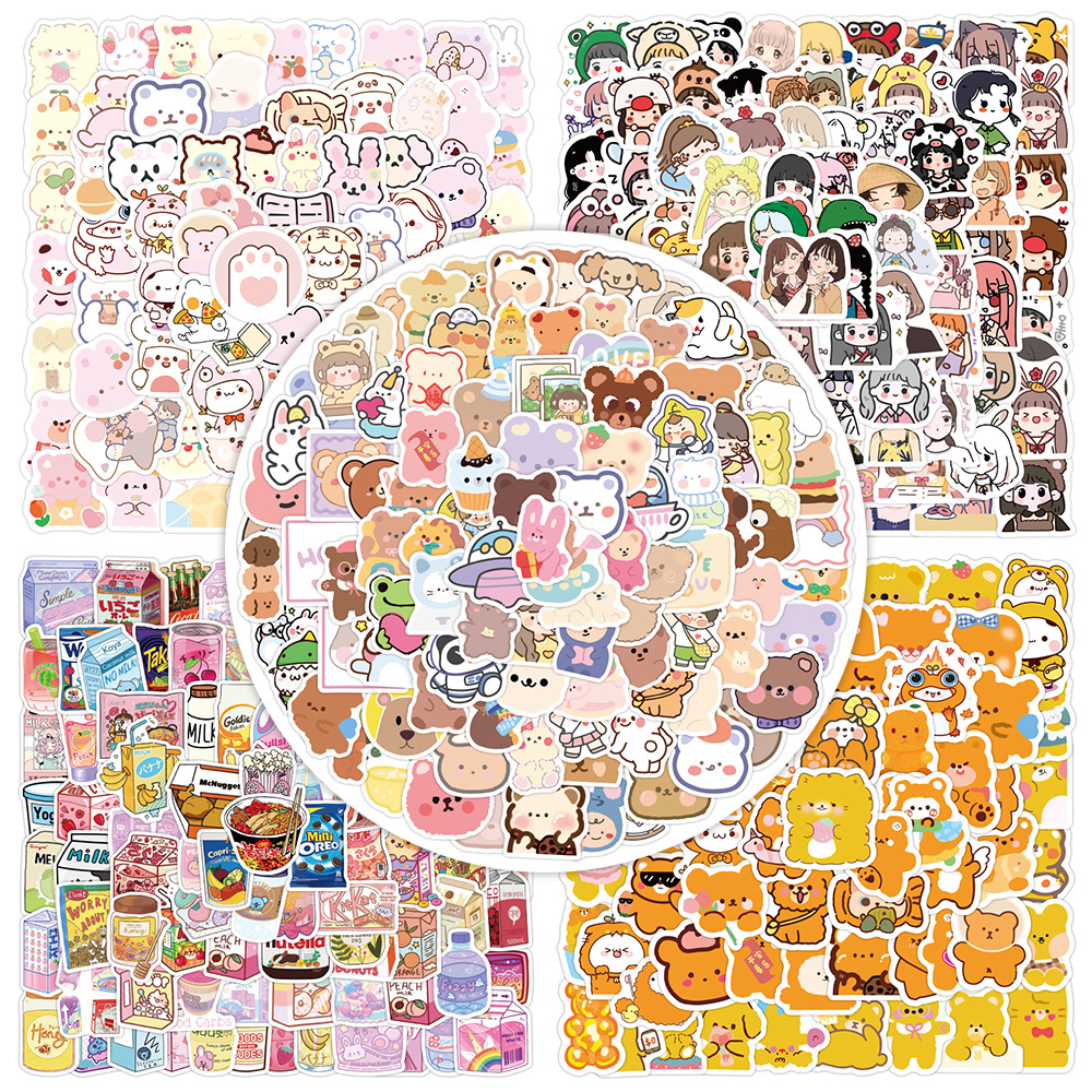 500张可爱韩国小熊少女系ins卡通人物手账贴纸文具行李箱笔记贴画图