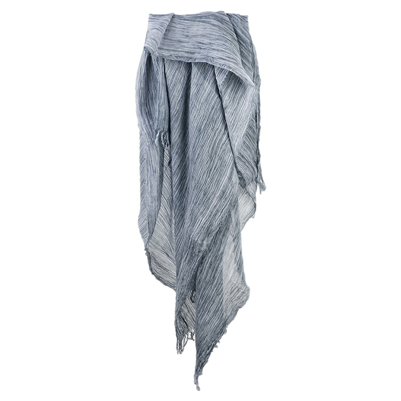 Wholesale of thin, artistic and retro pleated men's cotton and linen scarves for women in spring and autumn 2024, long solid color shawls Item Picture