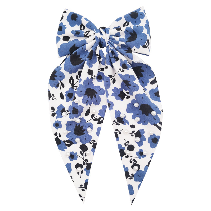 Qiwei Accessories Exclusive Qiwei Accessories Exclusive New French thin floral fresh and delicate ribbon bow hair clip Duck clip Headwear for women Specification image