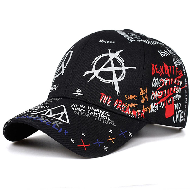 Cross-Border Outdoor Graffiti Baseball Caps, Trendy Men Hip-Hop Student Sun Hats, Trendy Women Street Style Versatile Printed Baseball Caps