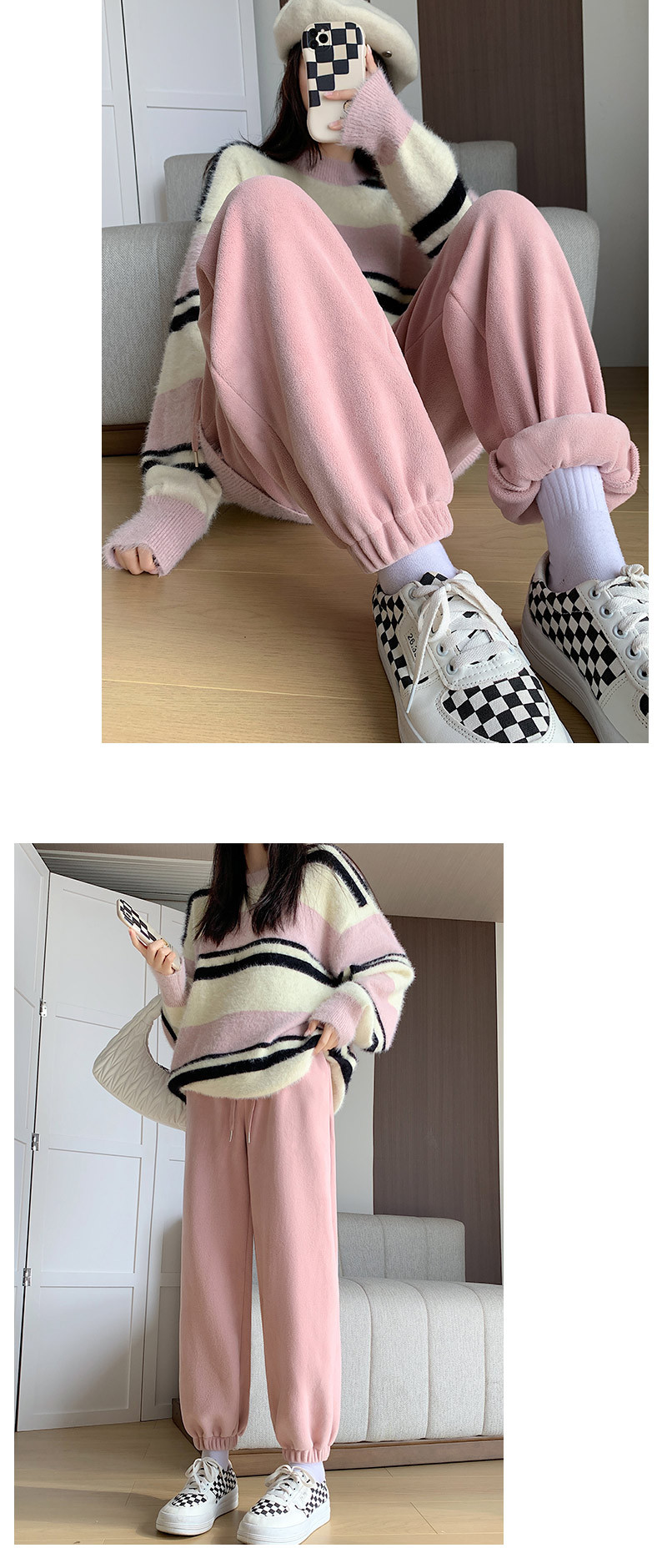 粉色加绒运动裤女秋冬季加厚外穿保暖棉裤摇粒绒小个子束脚卫裤子详情13