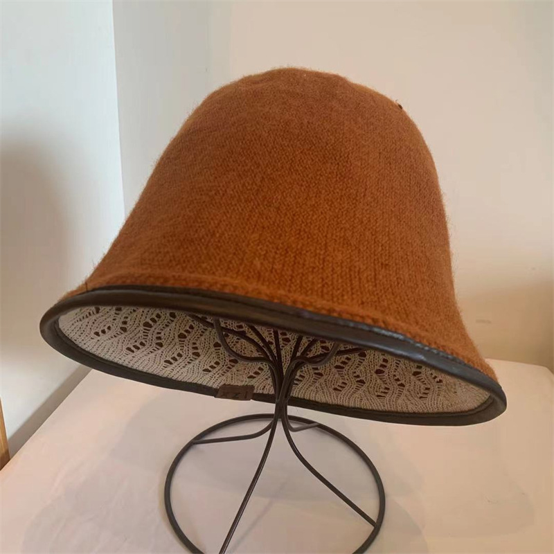 Solid Color Double-Sided Lace Wool Pullover Hat Autumn Winter Japanese Warm Fisherman Hat Knitted Artistic Small Top Hat Item Picture