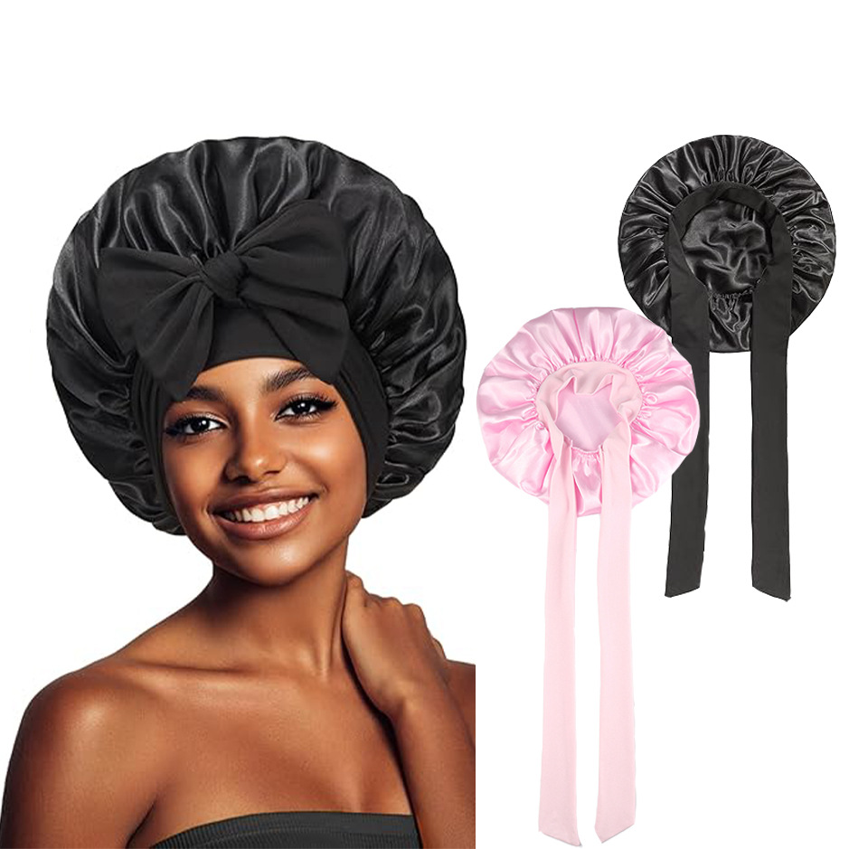 Brand [Sondona] Hair cap, scalp and hair care, Amazon bestseller, adult high-elasticity wide-brimmed colored sleeping cap, bow ribbon round cap, beauty and hair care cap details Picture